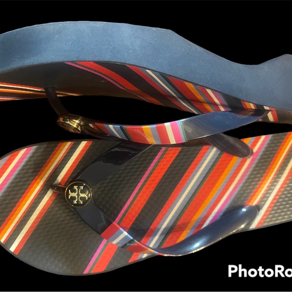 Tory Burch stripped flip flops
